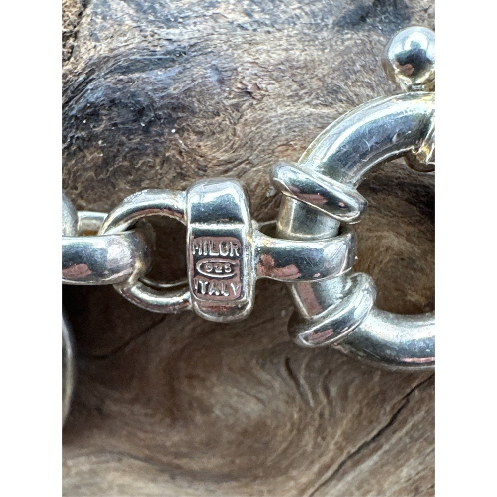 Chunky Milor Italy S925 Rolo Chain Heart Charm Bracelet Love Cherish - Picture 3 of 9